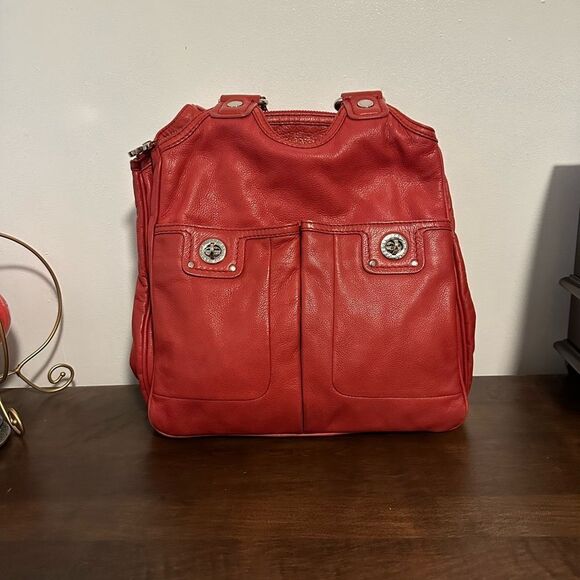 Marc By Marc Jacobs Womens Genuine Leather Red Teri Shoulder Bag 3 Compartments - Picture 1 of 10